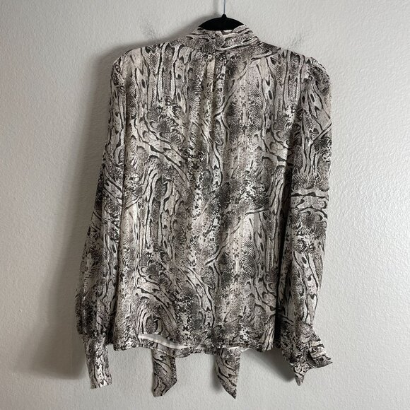 Joie Womens Large Snake Print Metallic Blouse Neck Tie Long Sleeve Shirt Top - Picture 10 of 11